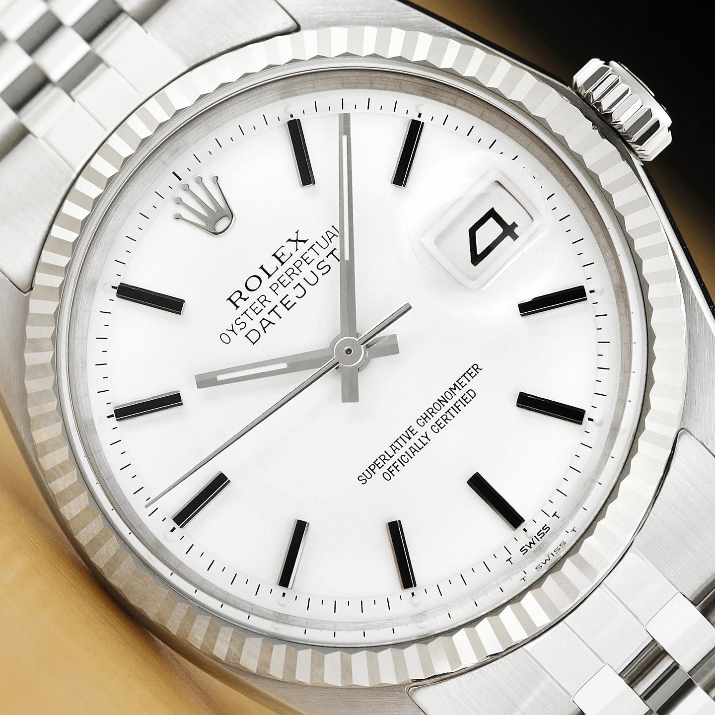 ROLEX MENS DATEJUST WHITE DIAL 18K GOLD STEEL WATCH w/ JUBILEE BRACELET