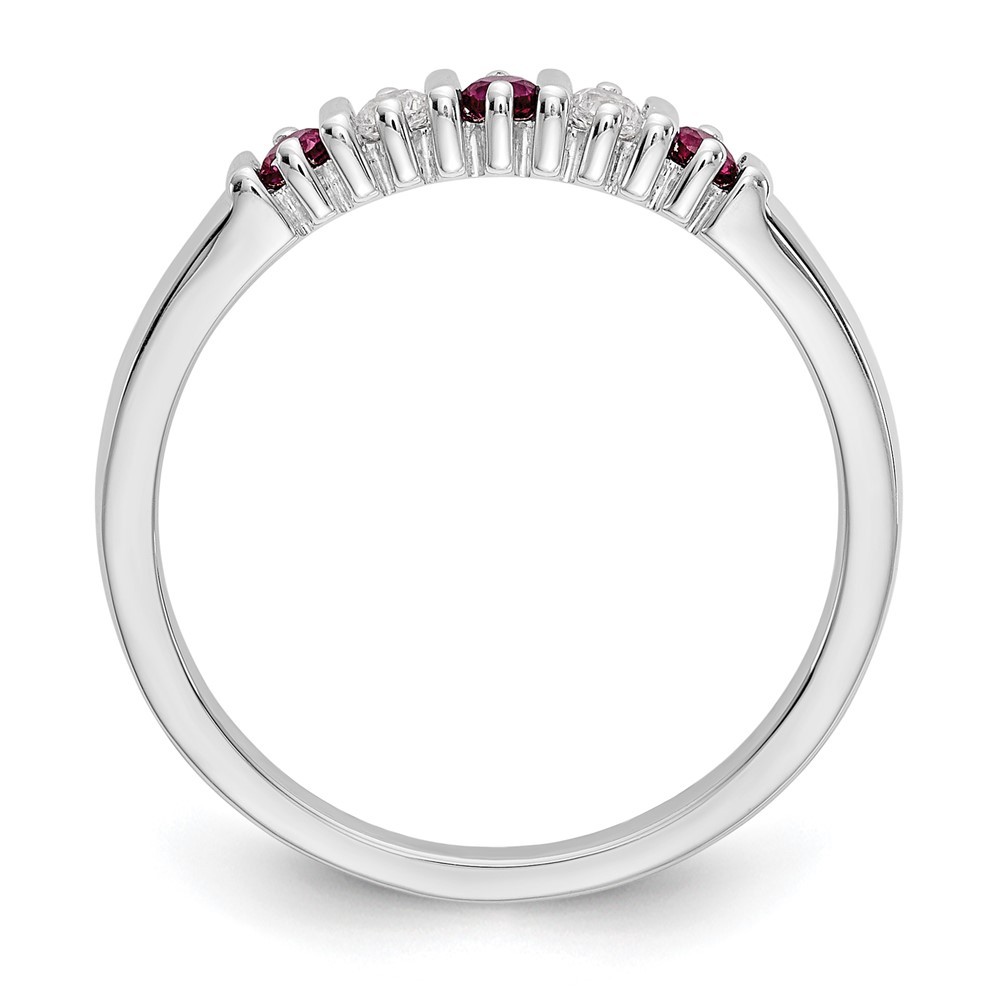 14k White Gold 1/15 carat Diamond and Ruby Complete Band Ring Size 7