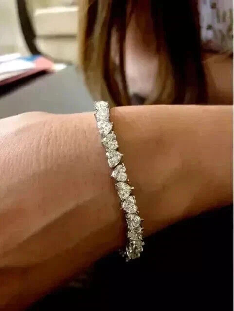 8Ct Heart Cut Lab-Created Diamond Women’s Tennis Bracelet 14K White Gold Finish