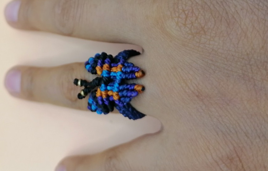 Handmade Monarch Butterfly Ring, Multicolor Macrame Thread