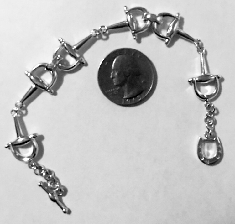 Solid Sterling Silver Horses Bell Stirrup Link Bracelet 14mm Wide 7″ 15.7g
