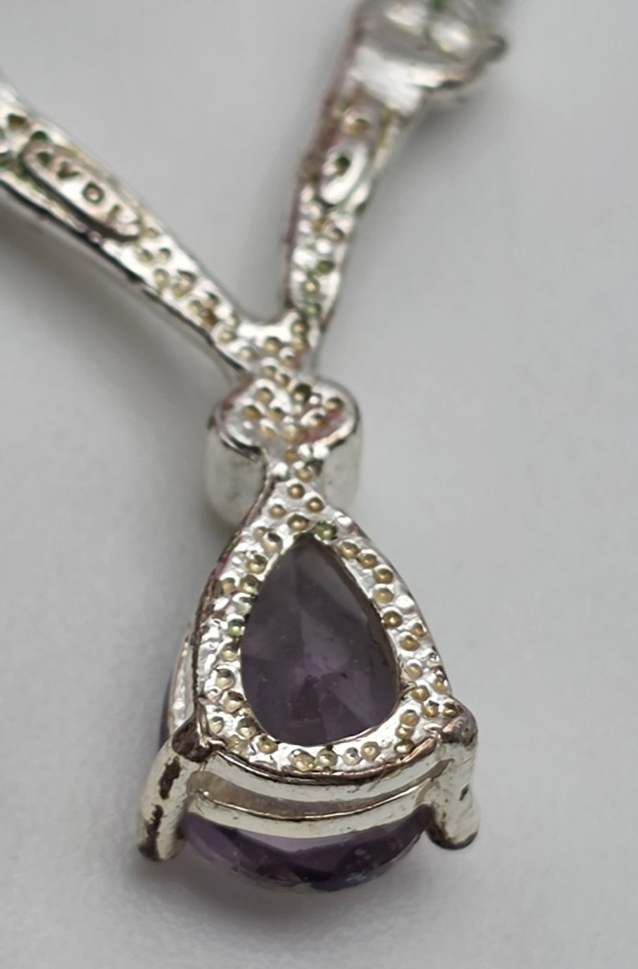Purple Teardrop Crystal Pendant Necklace Silver Tone Omega Chain Avon 18.5 in