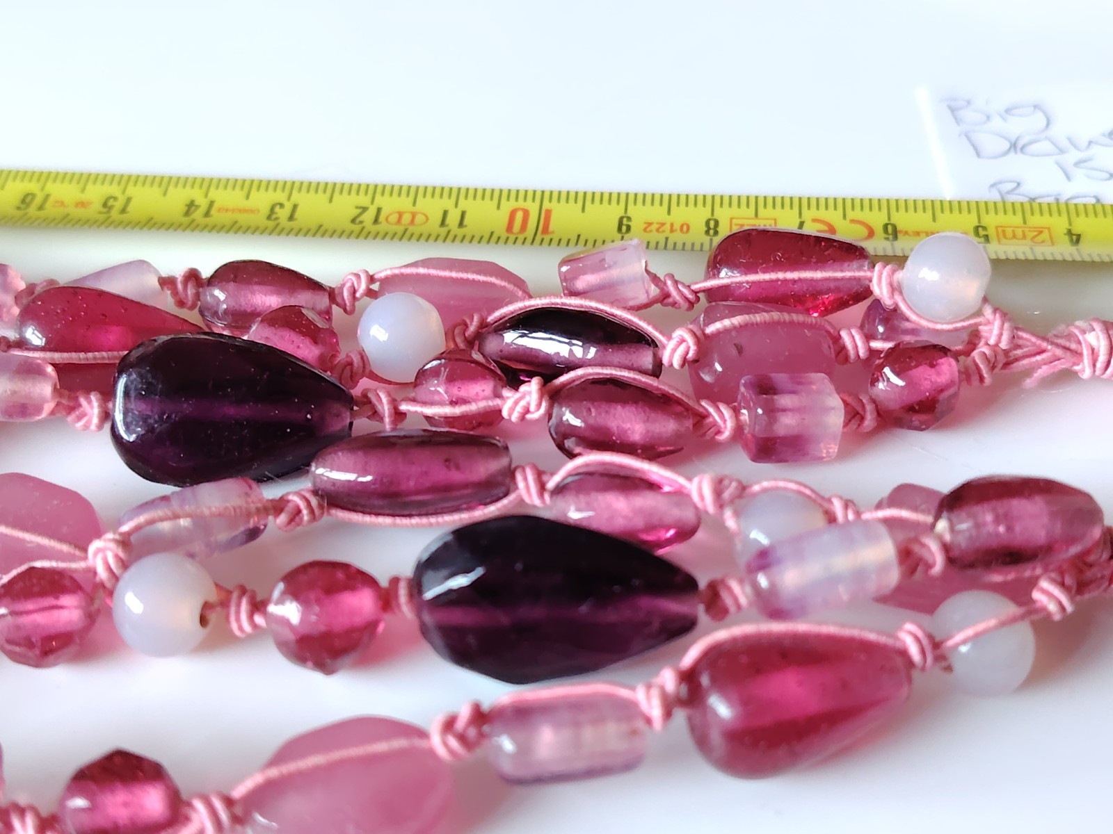 Pink Material Glass Bead Necklace Multi strand Mixed Shape Layering Toggle Clasp