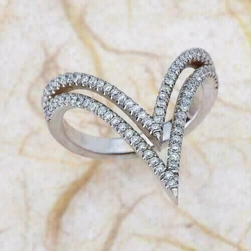 1.70Ct Lab Created Diamond Round Double V Engagement Ring 14K White Gold Plated