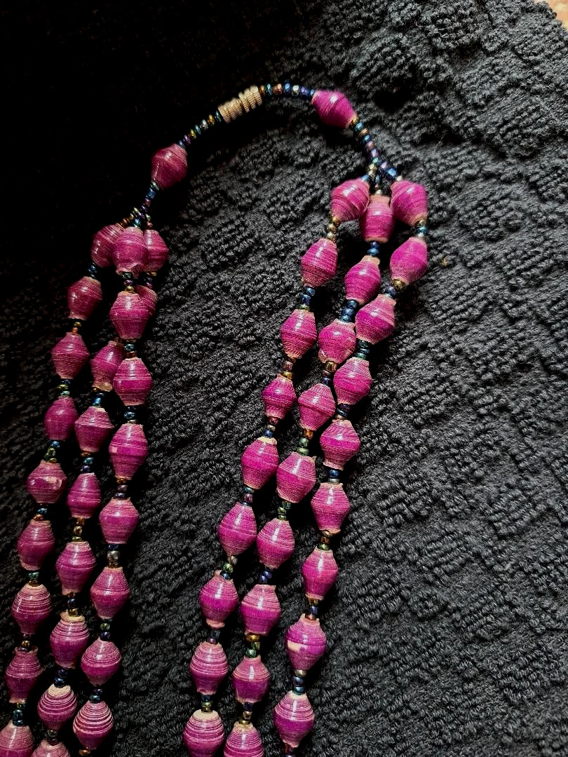 ESTATE FIND – TRIPLE STRAND LAVENDER BEADED NECKLACE- APPROX. 20″