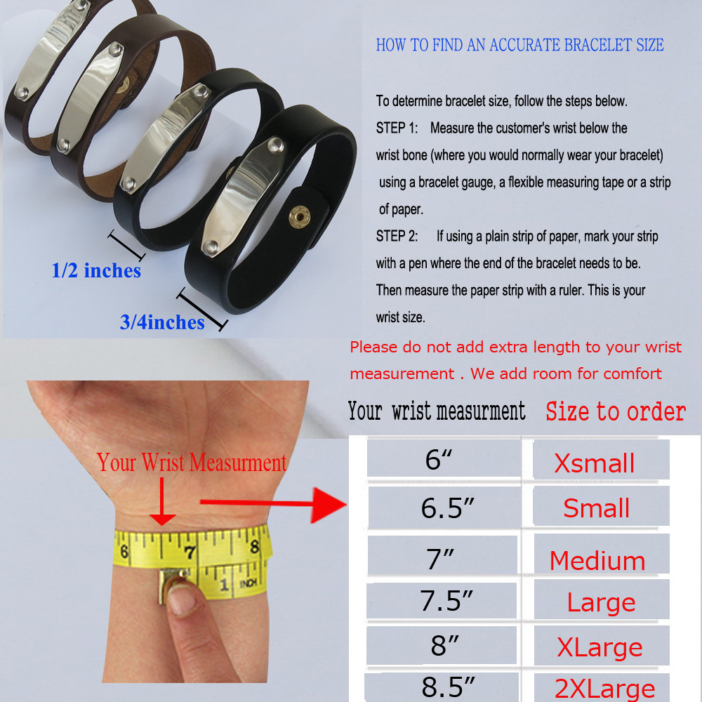 Personalized Leather Bracelet Engraved Leather Bracelet ID Leather Bracelet