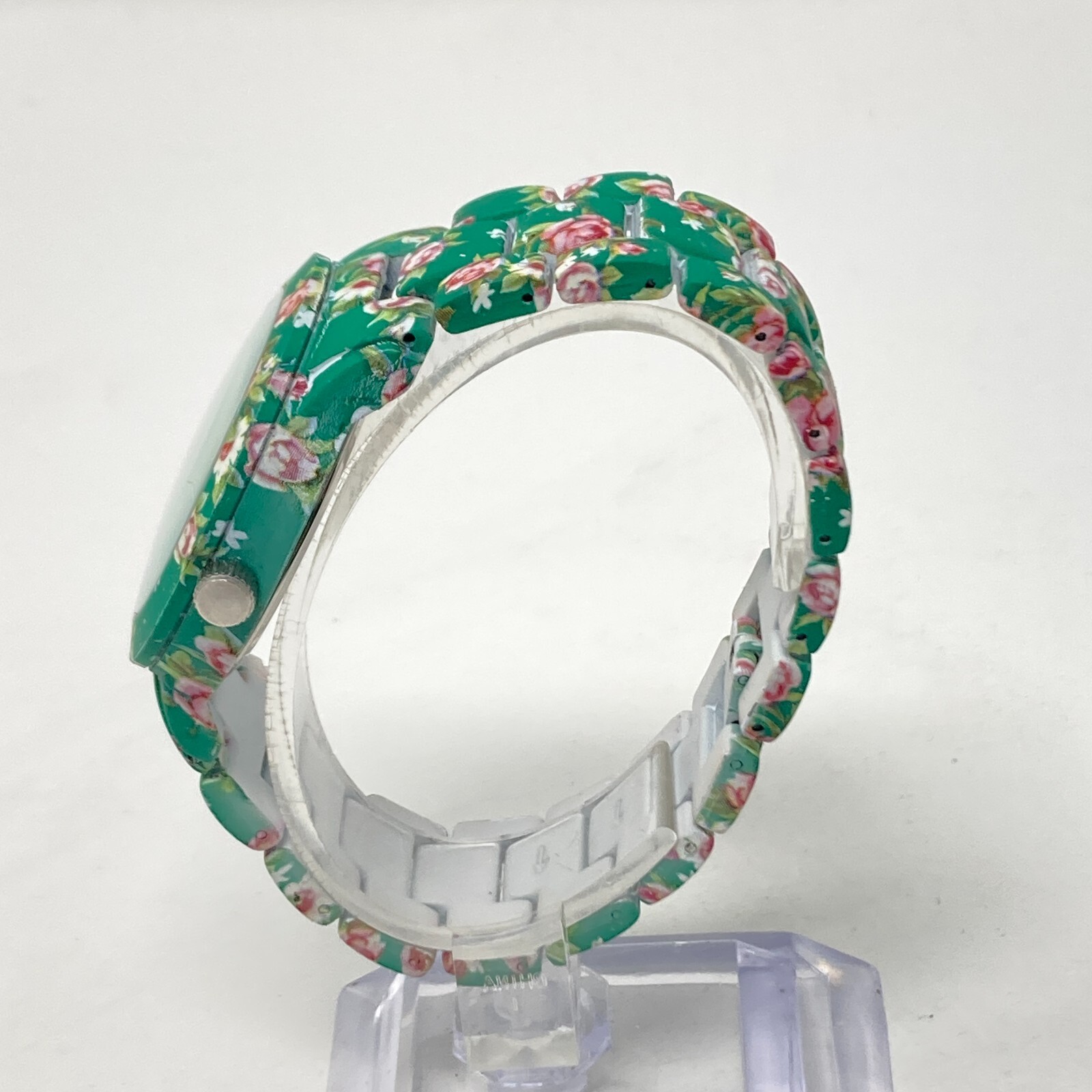 Kim Rogers Women’s Watch 39mm Green Pink Floral Spring Round New Battery 7″