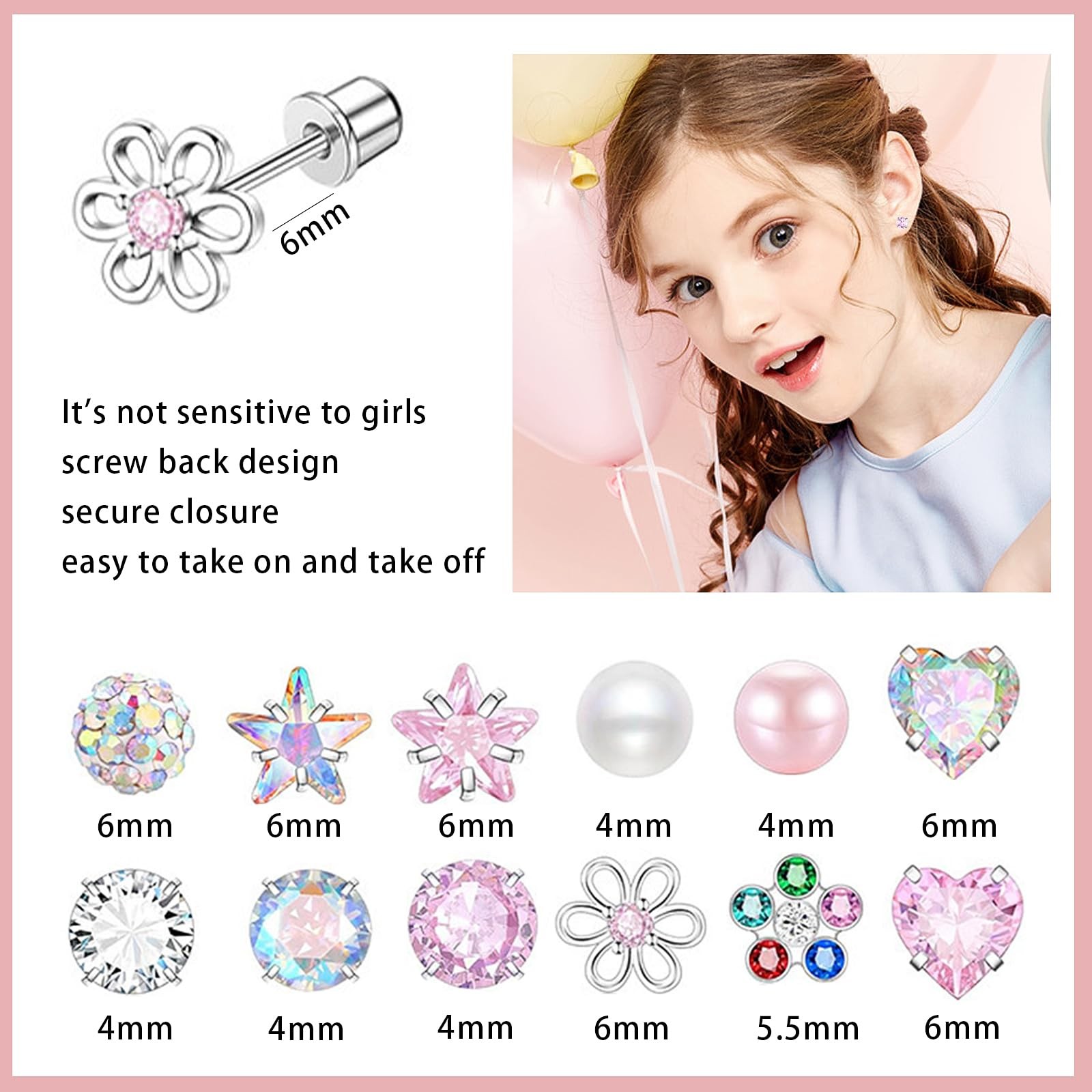 NEWITIN 12 Pairs Small Stud Earrings for Girls One Size, Colorful Cute