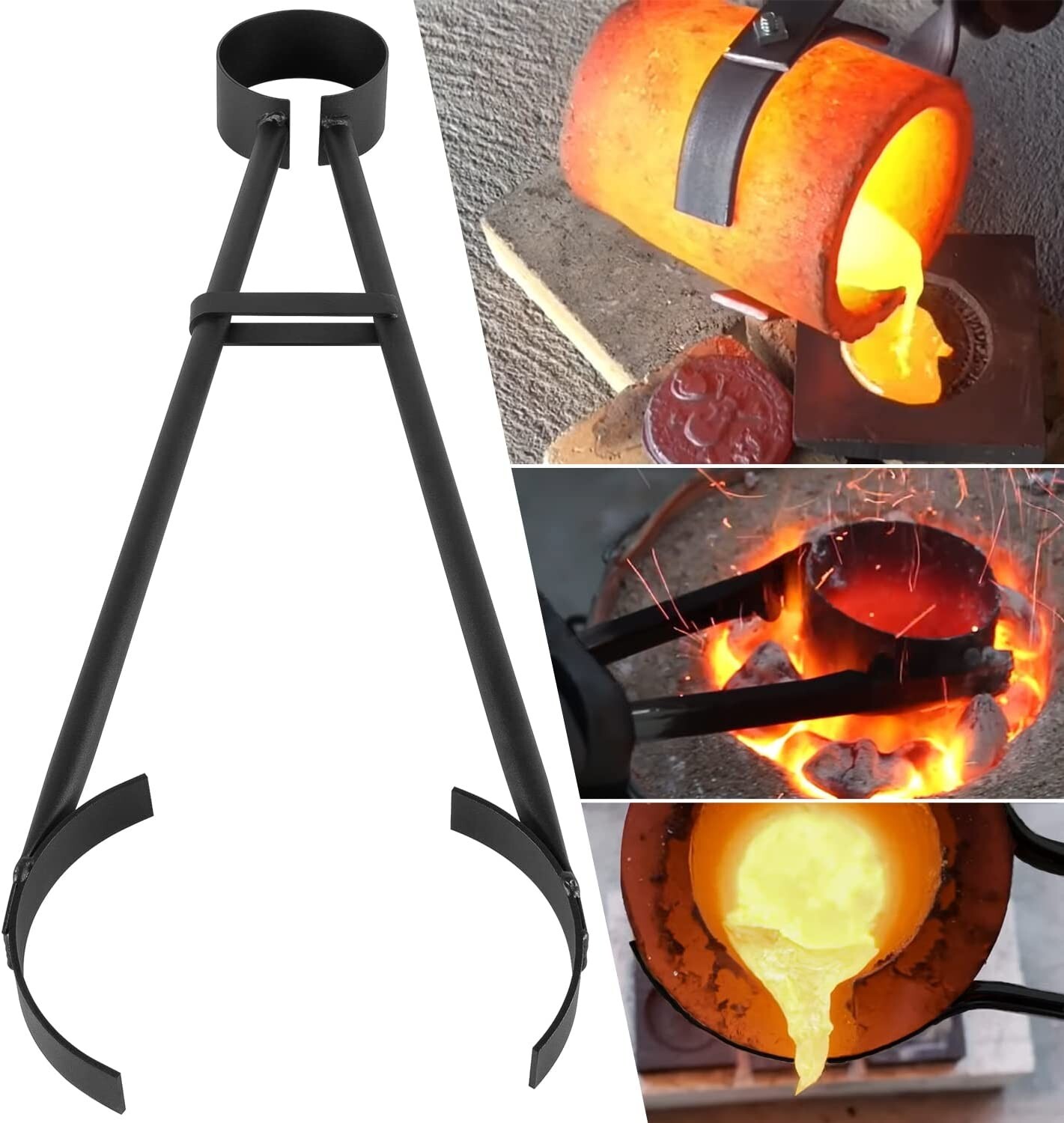 26″ Flask Tong Casting Crucible Holder 2.5″ to 4″ Universal Tong Foundry Melting