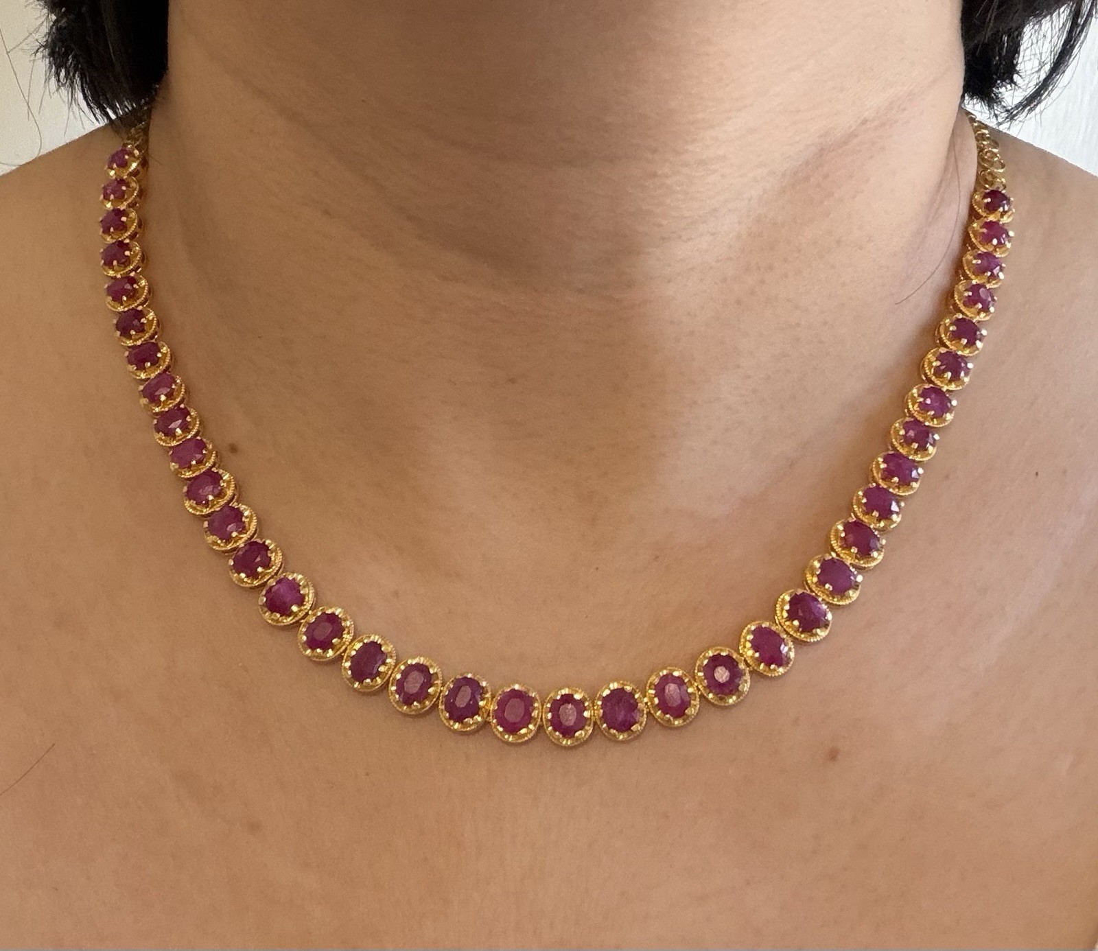 Certified Natural Burma Mogok Unheated Ruby 18 K Solid Yellow Gold Necklace