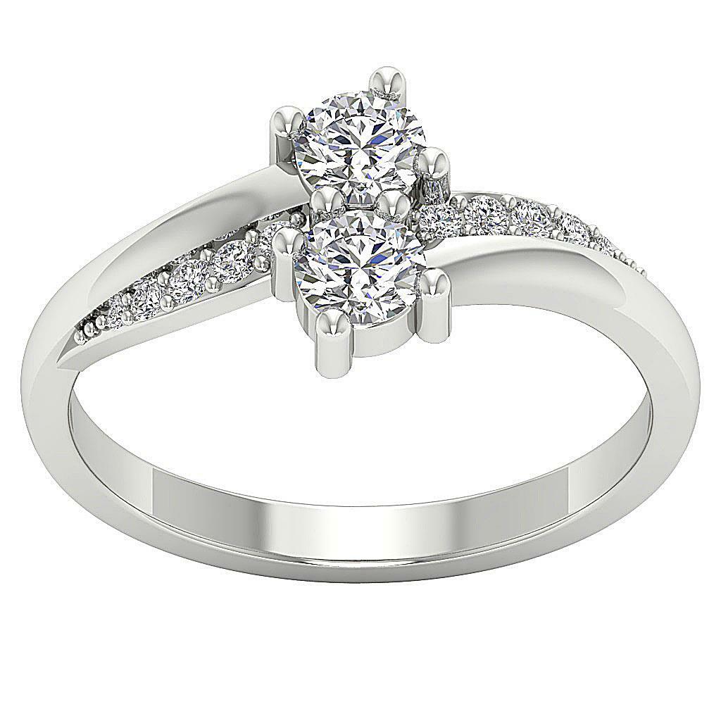 Forever Us Two Stone Ring I1 G 0.70 Carat Natural Round Cut Diamond 14K Gold