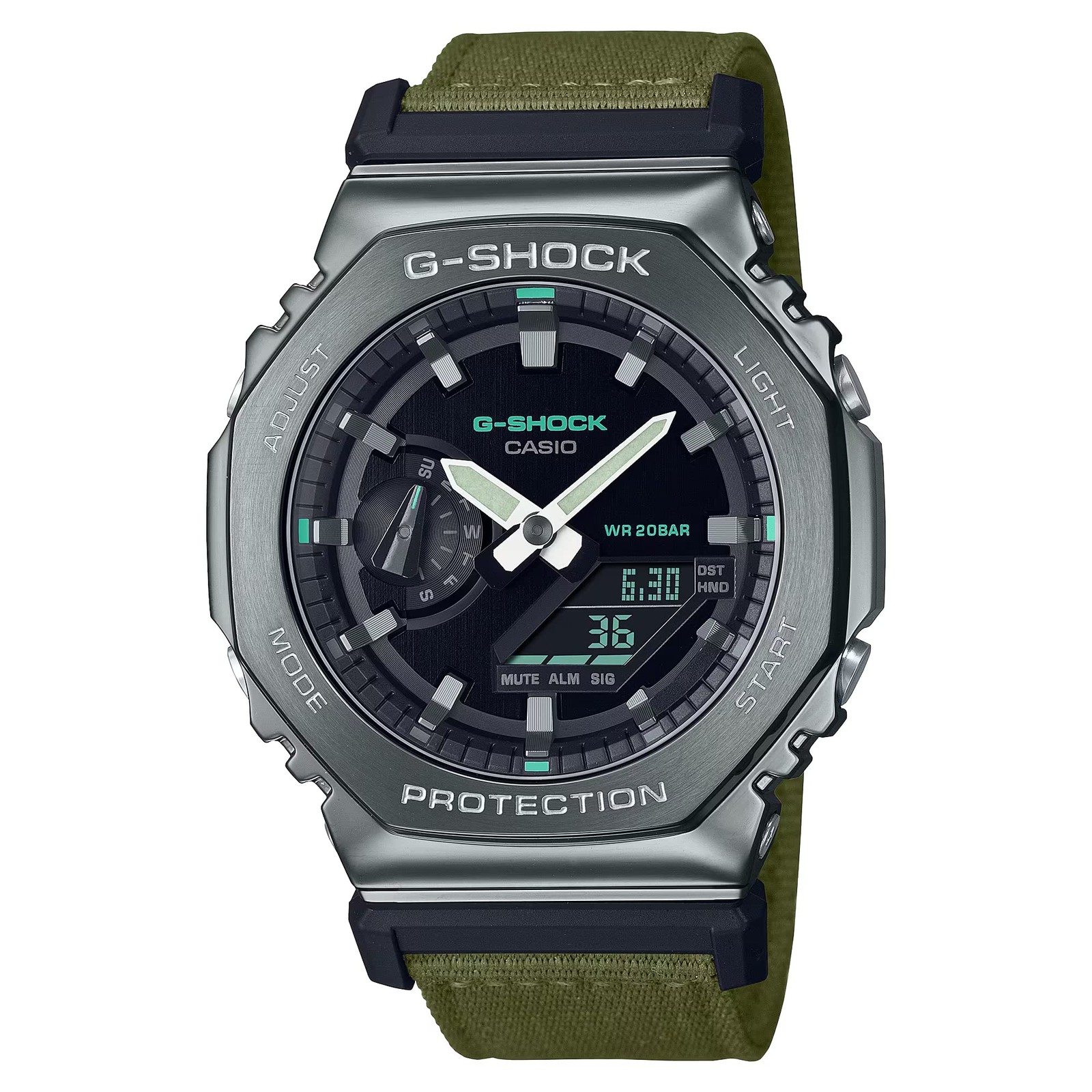 Casio G-Shock GM-2100CB-3A Metal Covered Men’s Watch Green Canvas Strap NEW