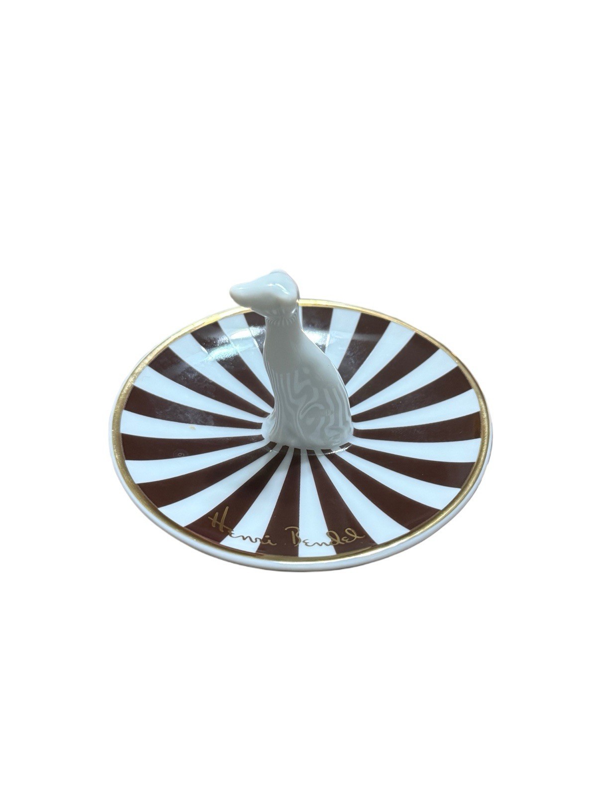 Henri Bendel Whippet Ring Dish Ceramic Dog Centennial Stripes Ltd Ed