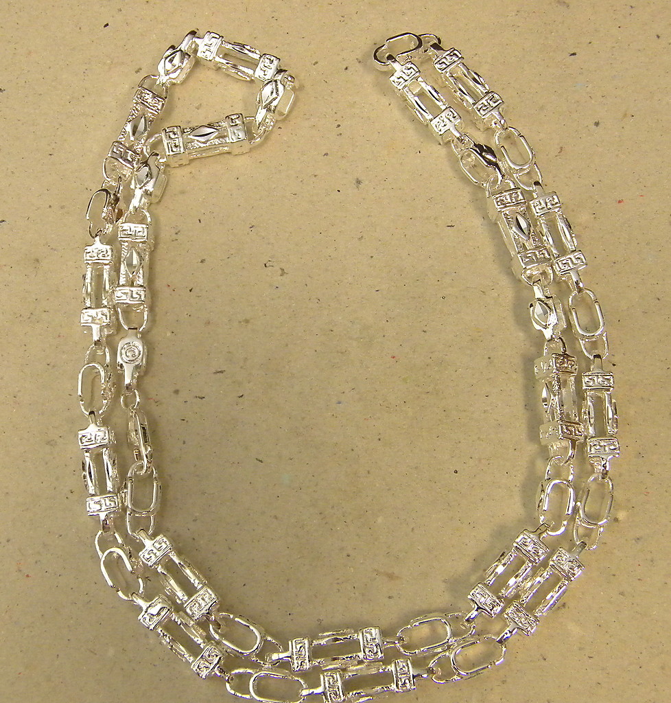 Men’s Silver Plated Large Roman Link Fashion Necklace 30in Inch Long 8mm Wide