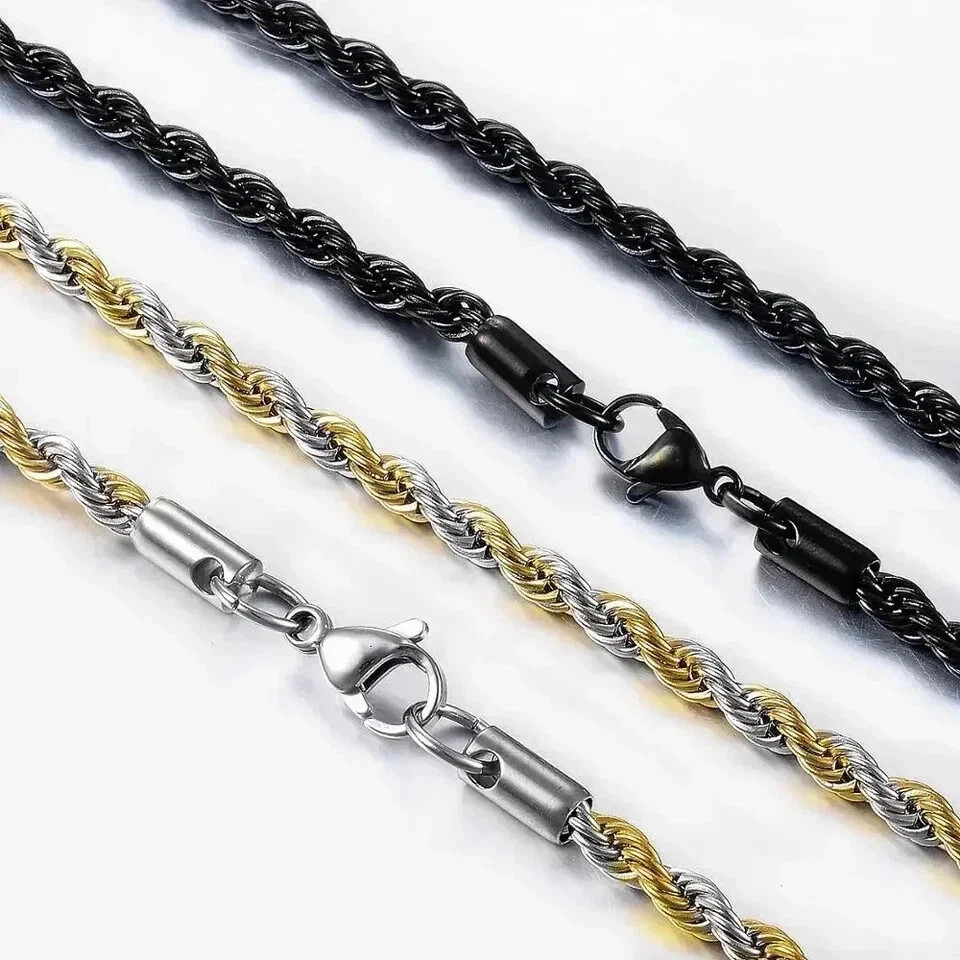 Twisted Rope Chain Necklace For Men Women Stainless Steel No Fade Classic Look