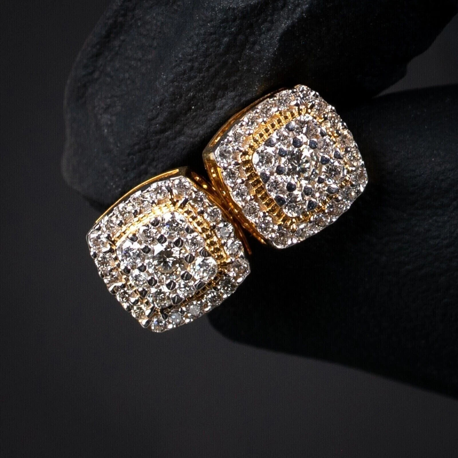 Lab Created Diamond 2Ct Round Men’s Cluster Stud Earrings 14K Yellow Gold Plated