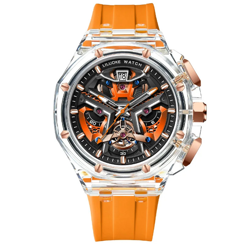 Men’s Transparent Case Watch Night Glow Fashion Sports Waterproof Casual