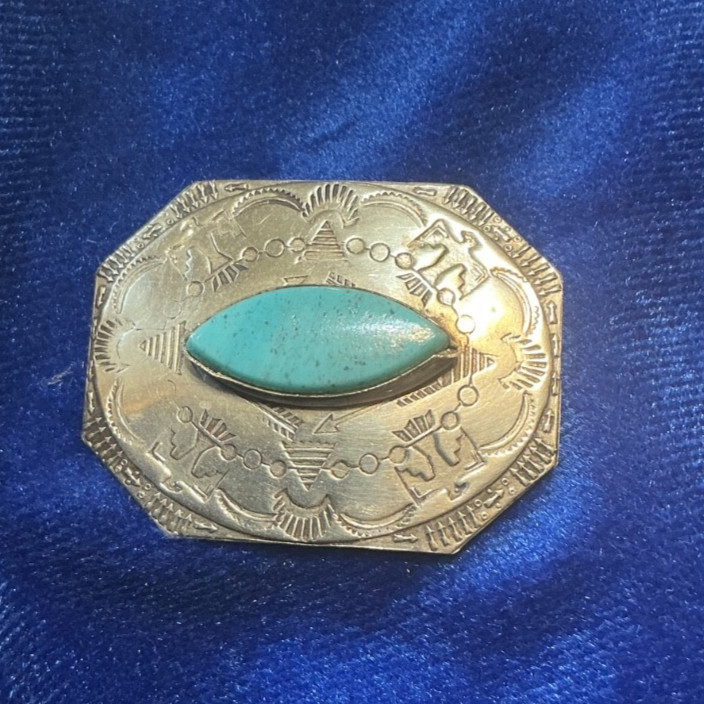 VINTAGE SOUTHWEST N.A. TURQUOISE BROOCH W/4 TBIRDS & ARROWS