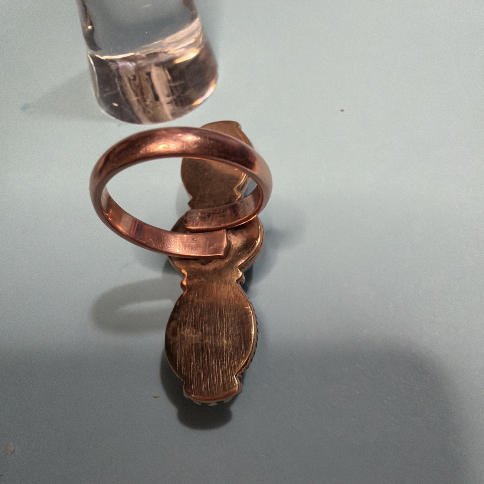 Pink Moonstone Copper Adjustable Ring Sz 7-9