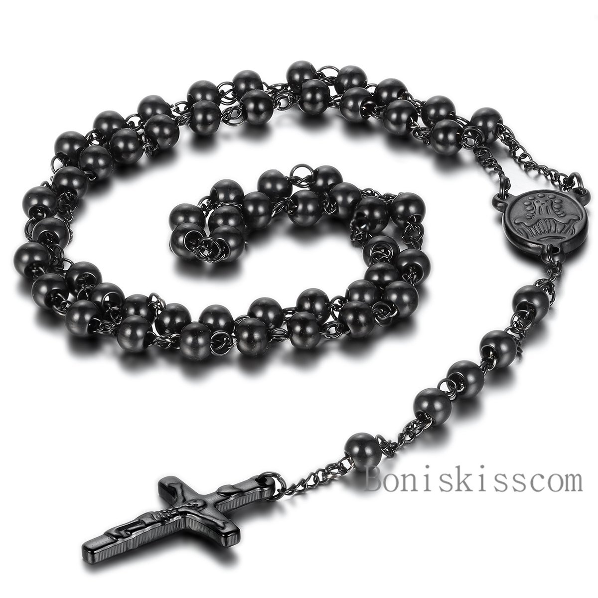 Stainless Steel Jesus Christ Crucifix Cross Rosary Bead Chain Pendant Necklace