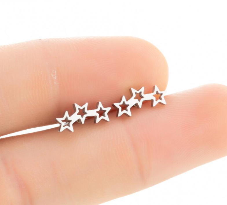 Tiny Punk Titanium 3 Stars Silver/Black/Gold Stud Earrings