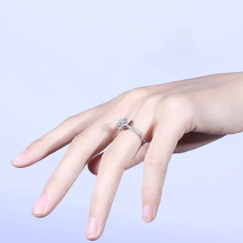 Moissanite Halo Engagement Ring Round Cut 2 Carat 14k White Gold Gift For Her