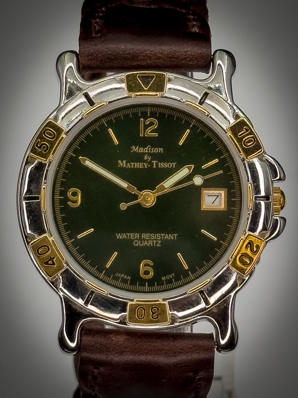 Vintage Madison by Mathey-Tissot Watch Green Dial Two-Tone Ref 9127 V377