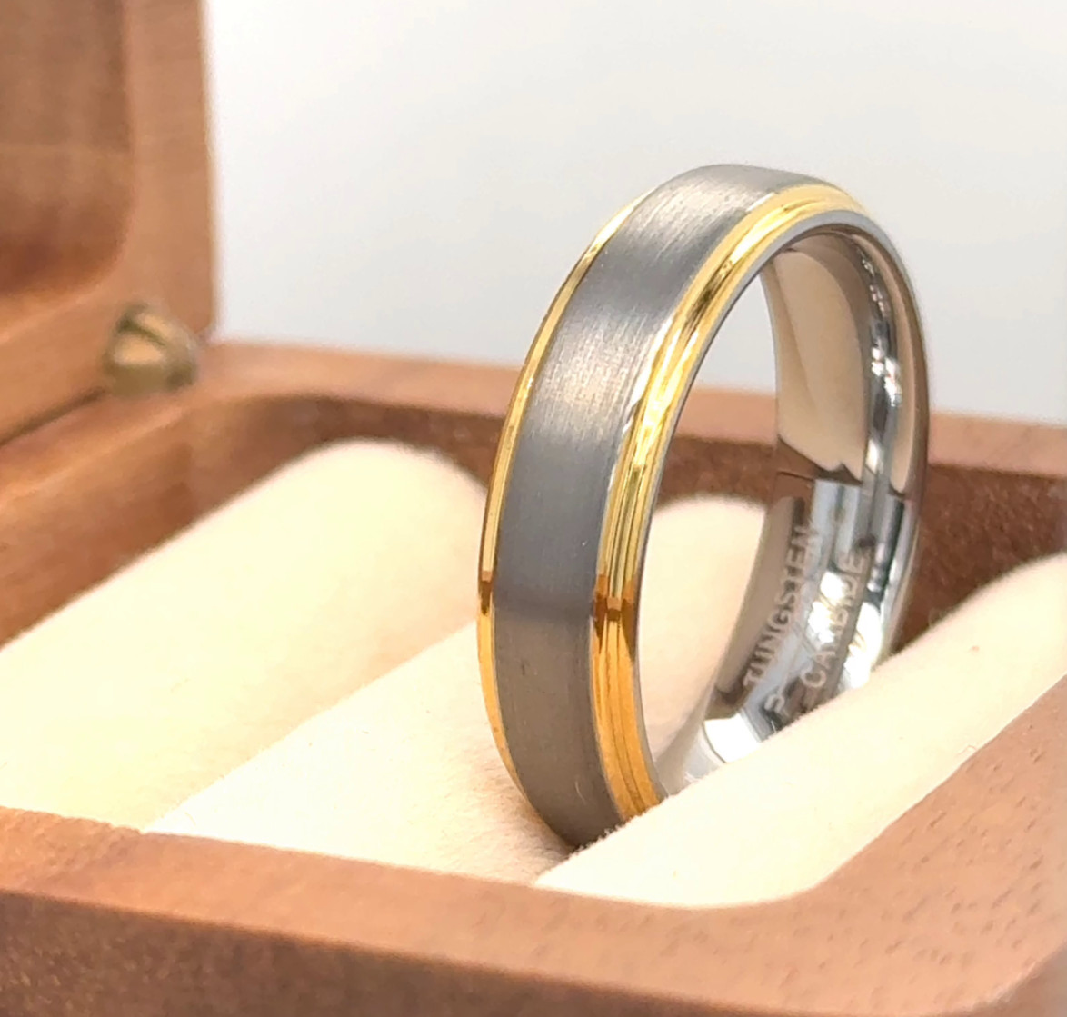 Engraved Band 6mm Silver & Gold Tungsten Stackable Band Wife Valentine Gifts