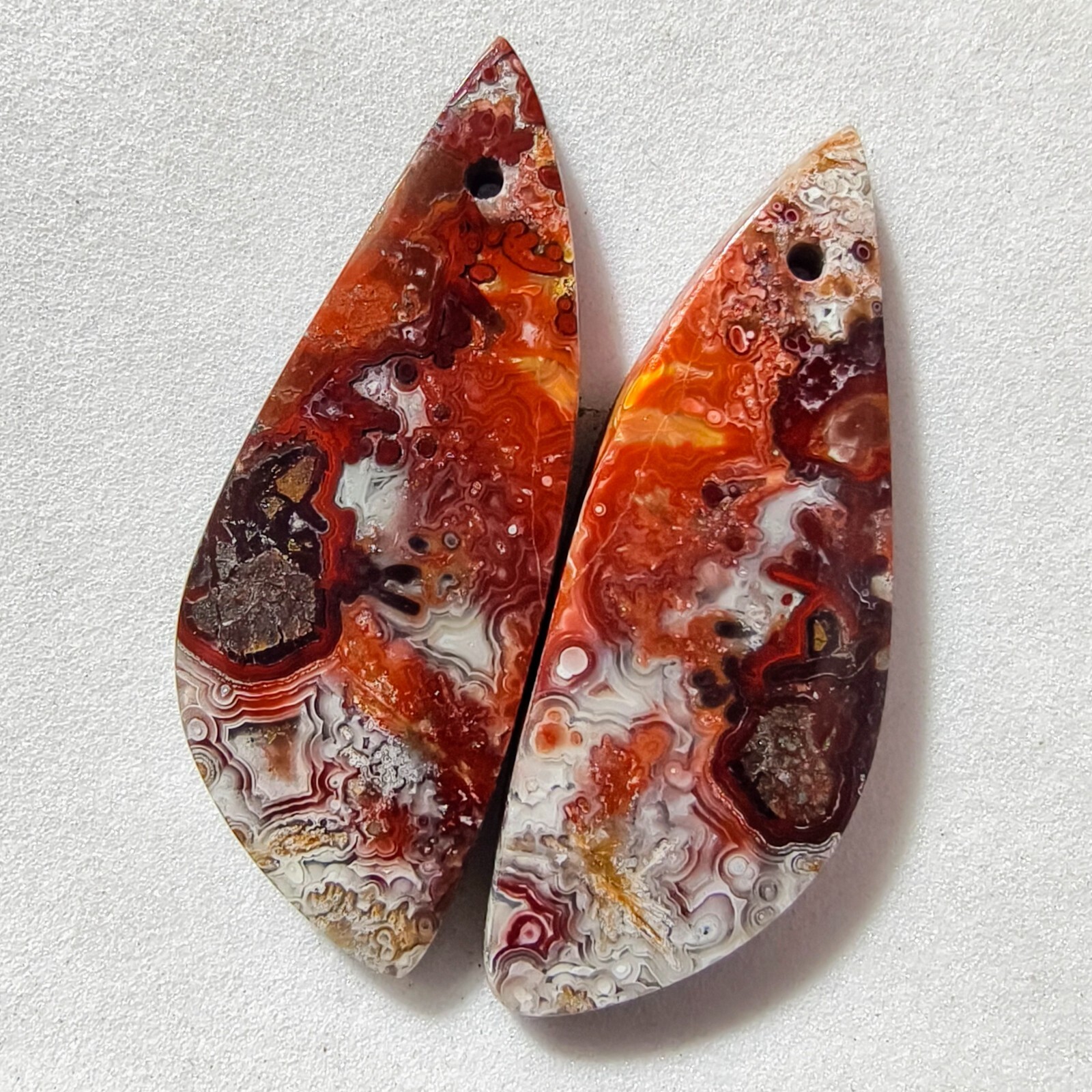 29 Cts Natural Crazy Lace Drilled Match Pair Cabochon Gemstone 36.2 X 13.4 MM