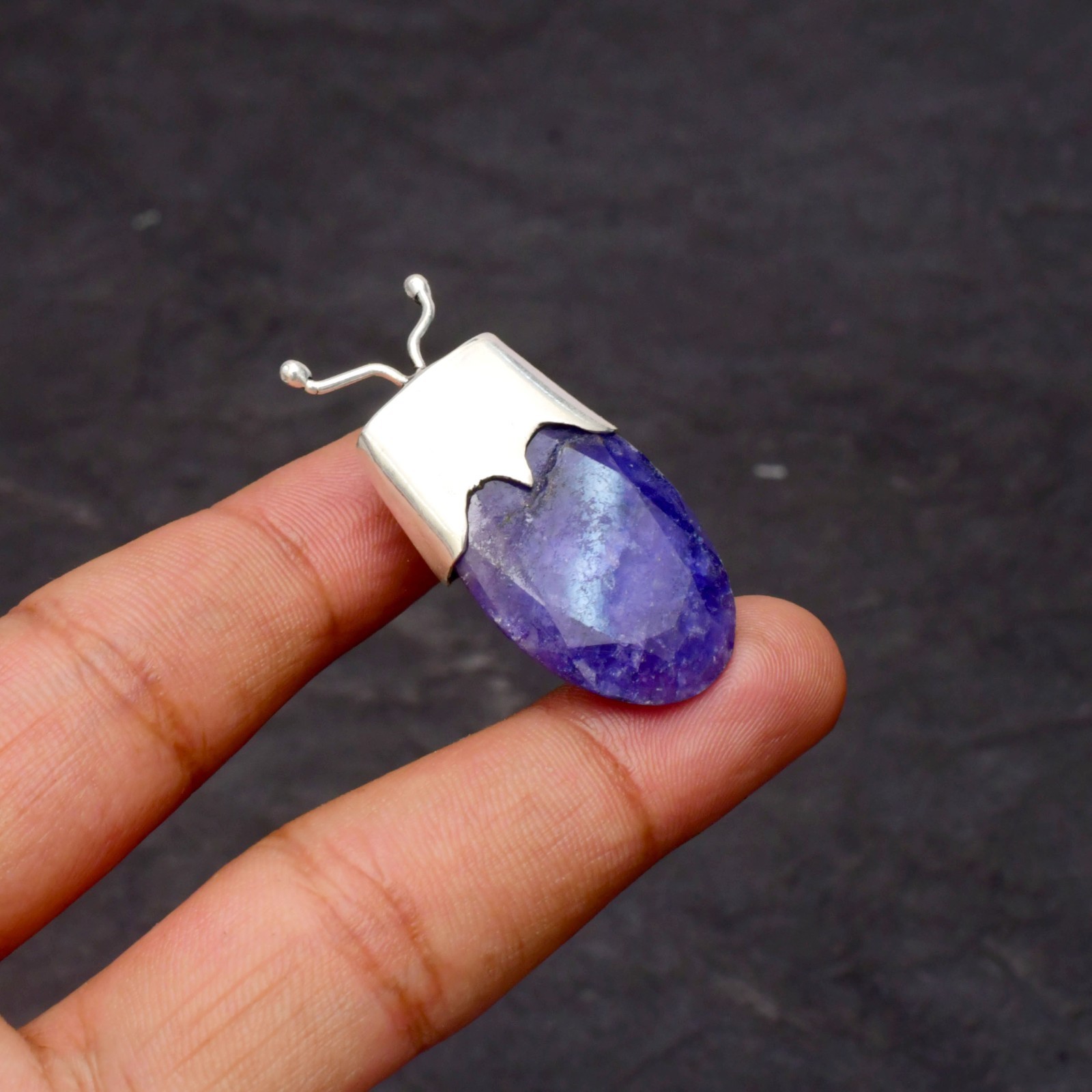 Blue Sapphire Lab Created Gemstone 925 Sterling Silver Jewelry Pendant 1-2″