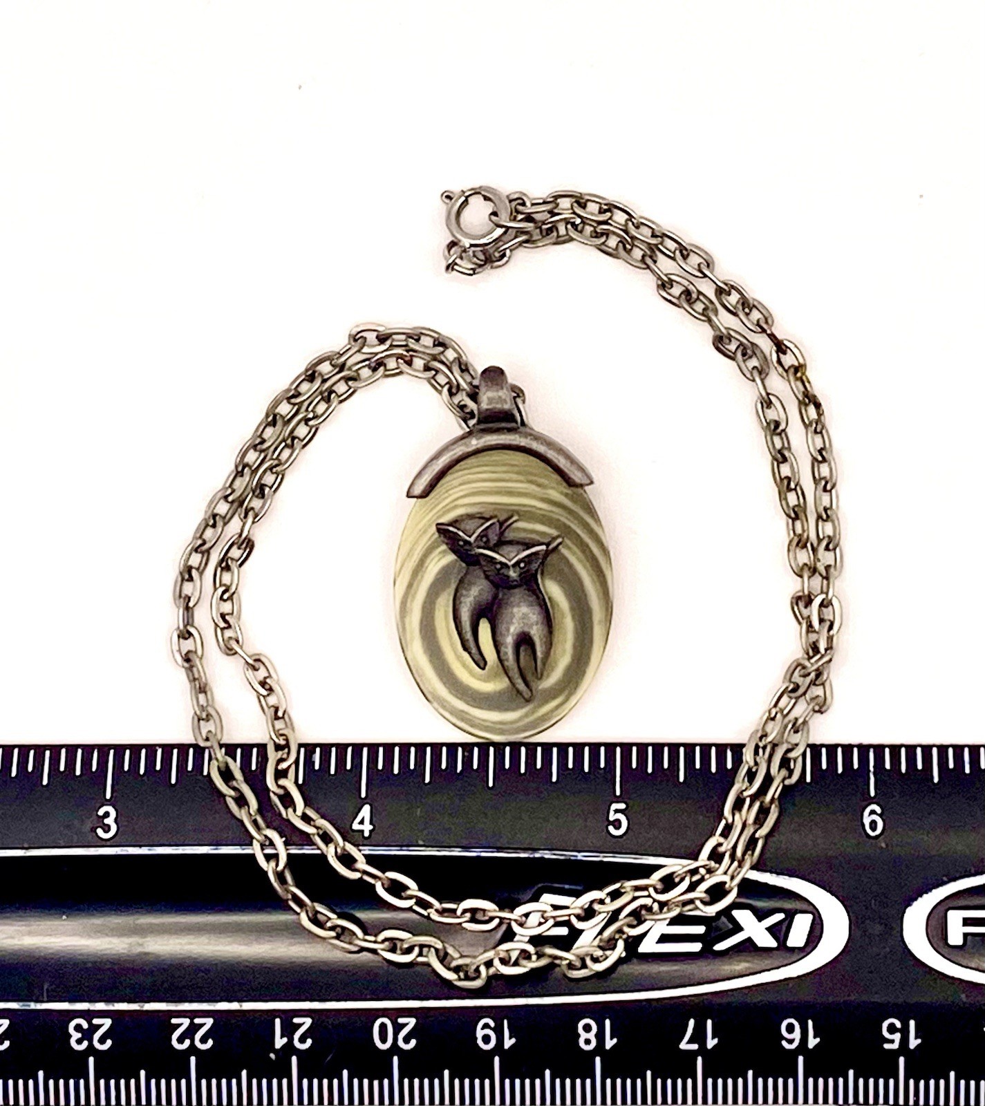 Two Walking Cats Pewter Pendant Semi-Transparent Khaki Green Acrylic Backdrop