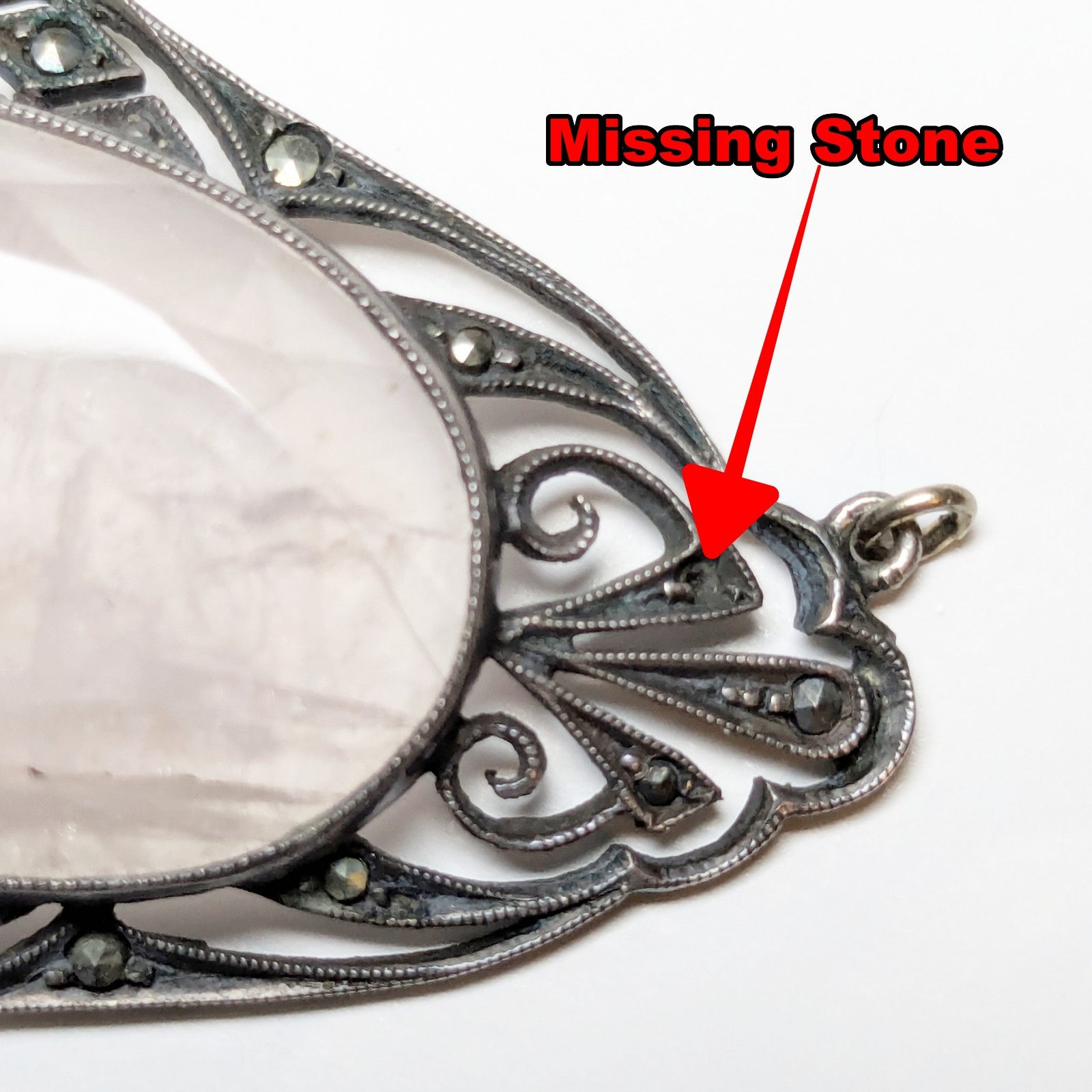 Vintage Sterling Silver Pink Quartz Germany Clasp Missing stone For fix or parts