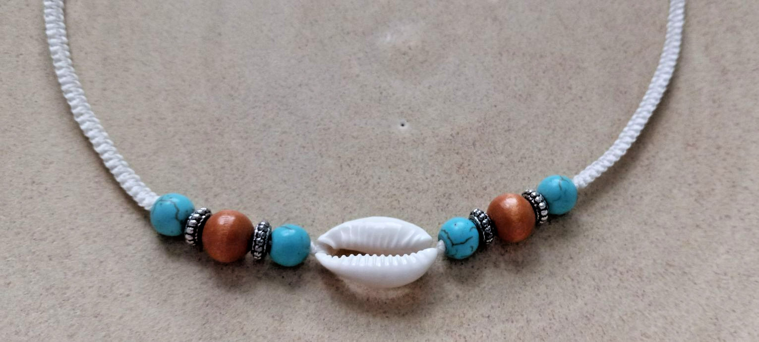 Surfer Macrame Bead &Cowrie Shell Necklace