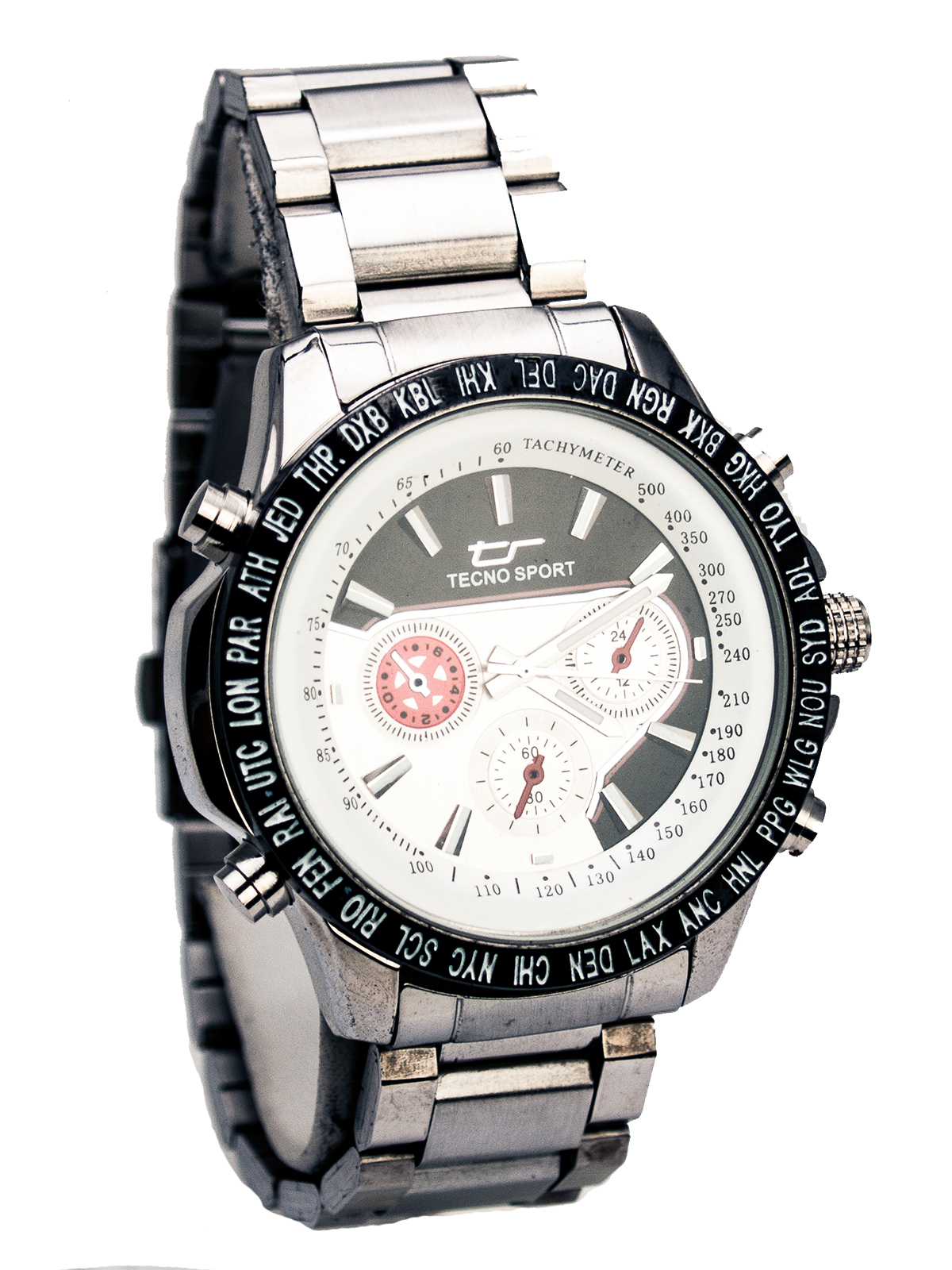 STAINLESS STEEL METAL BAND BLACK/WHITE FACE ANALOG QUARTZ WATCH