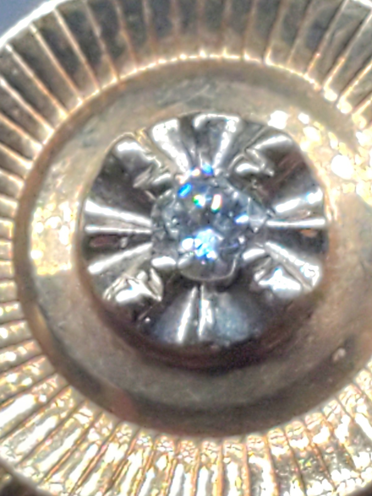 14K Solid Yellow Gold Center 2.5mm Diamond Tie Tack ~0.5” Pin 1.17g