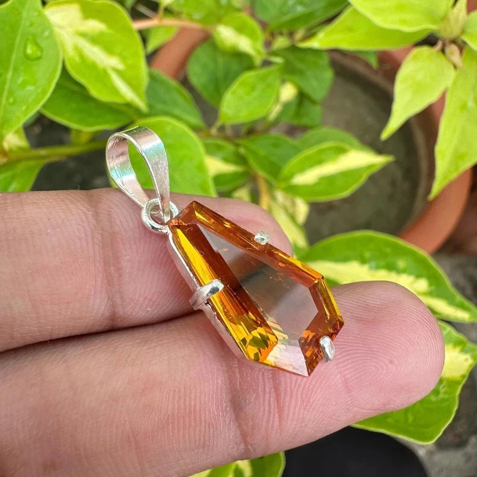 40 Ct Natural Orange Sapphire Certified Loose Gemstone 925 Solid Silver Pendant