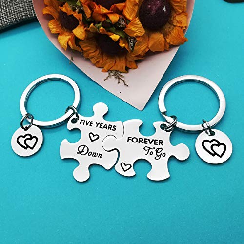 5 Years Anniversary Keychains Set Five Years Down Forever to Go Keyring