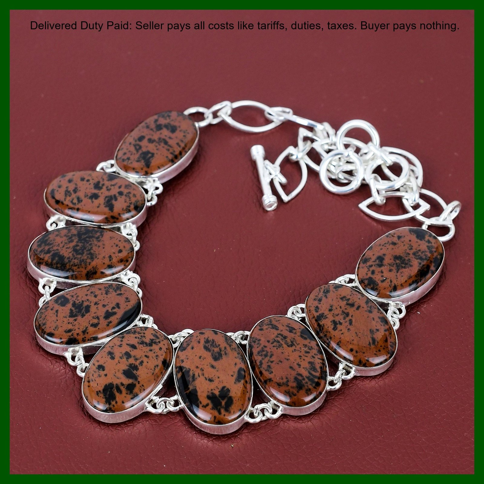 925 Sterling Silver Mahogany Obsidian Gemstone Chain Mother New Necklace Jewelry