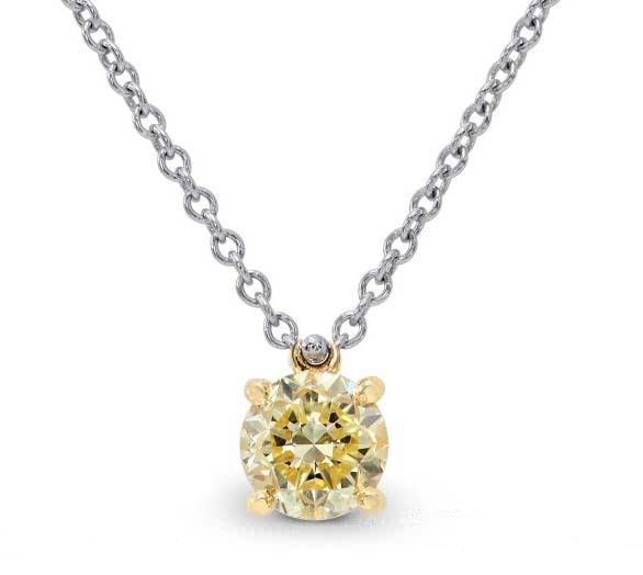 0.54 carat Fancy Yellow Round Shape Diamond 14k Gold Chain Necklace VS2 #171