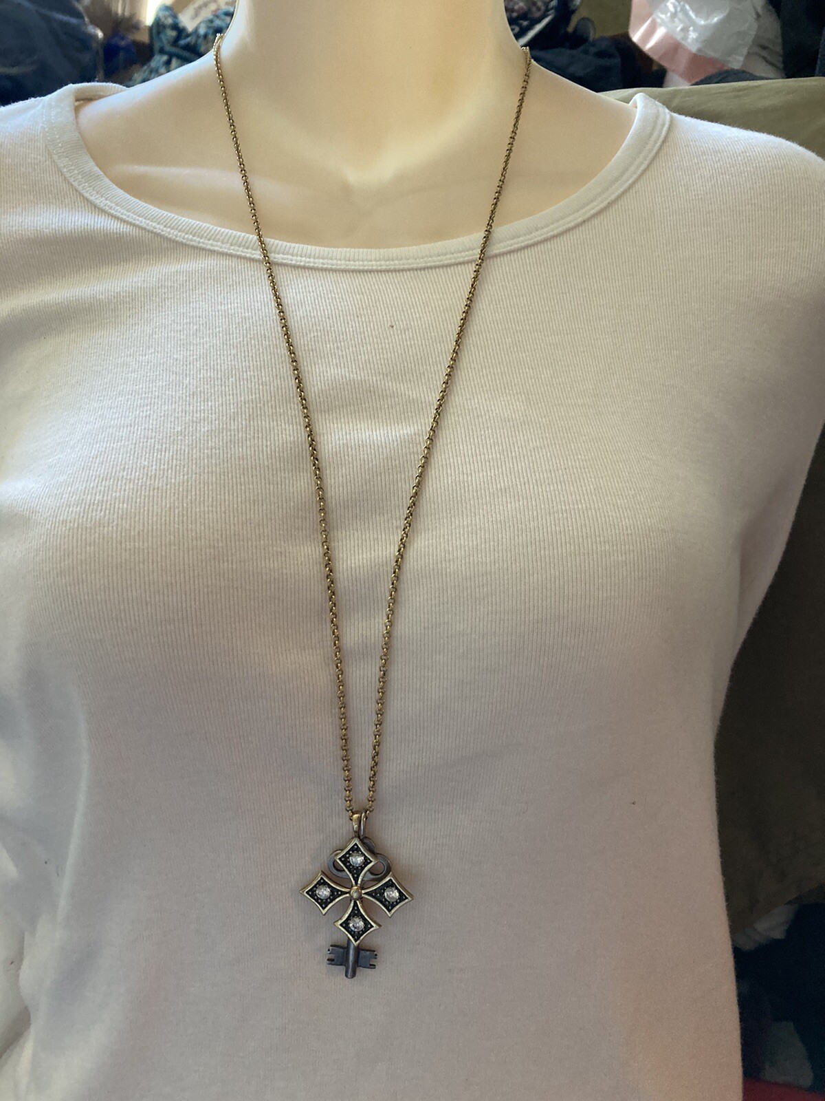Stella & Dot Liv Multi Charm Necklace Maltese Cross Silver Key From Estate