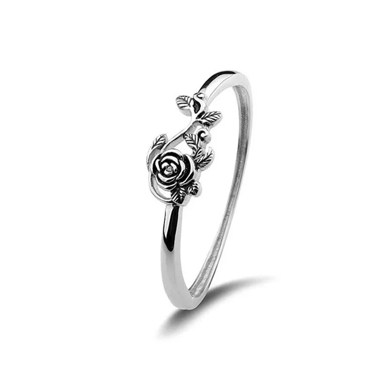 925 Plated Silver Rose Flower Design Rings Engagement Ring Jewelry For Women