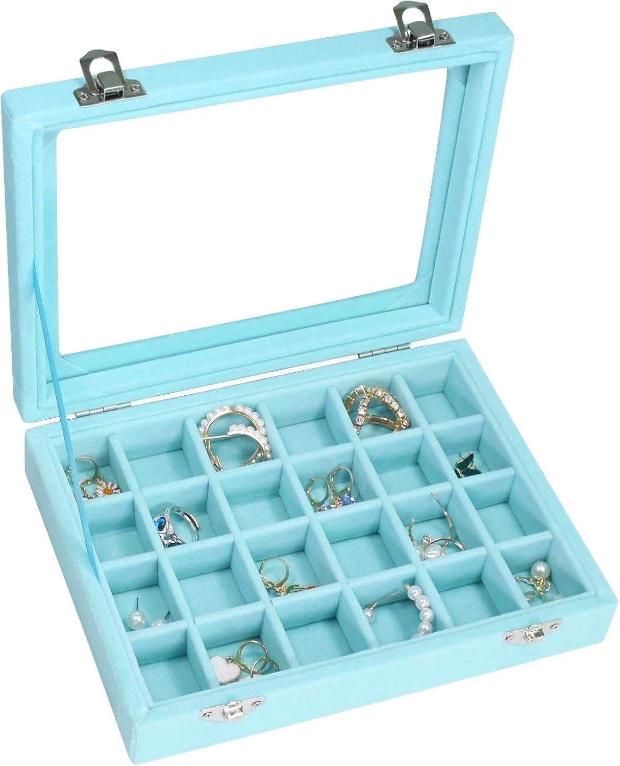 Velvet Jewelry Box 24 Grid Jewelry Ring Display Organiser Box Tray Holder