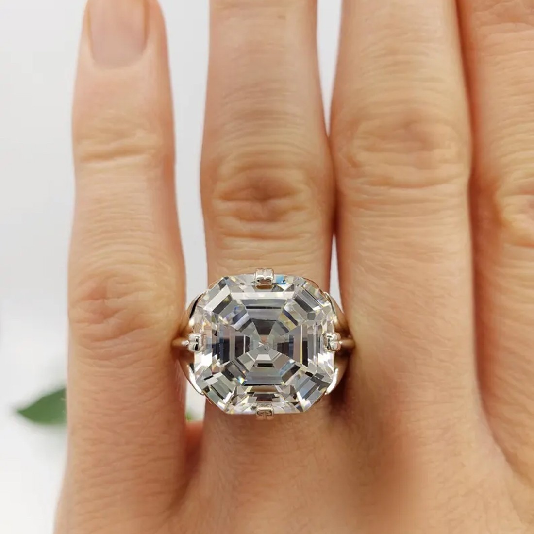 Rare 12.20 Ct Certified Asscher White Treated Diamond Solitaire Ring 925 Silver