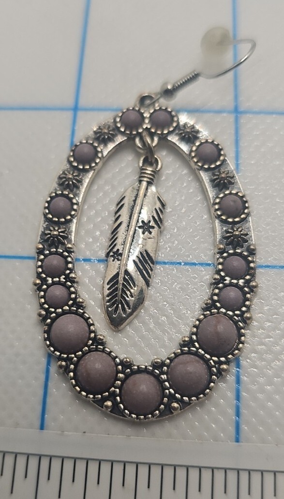 INDIAN NATIVE AMERICAN FEATHER LAVENDER STONES TRIBAL ART PENDANT DANGLE