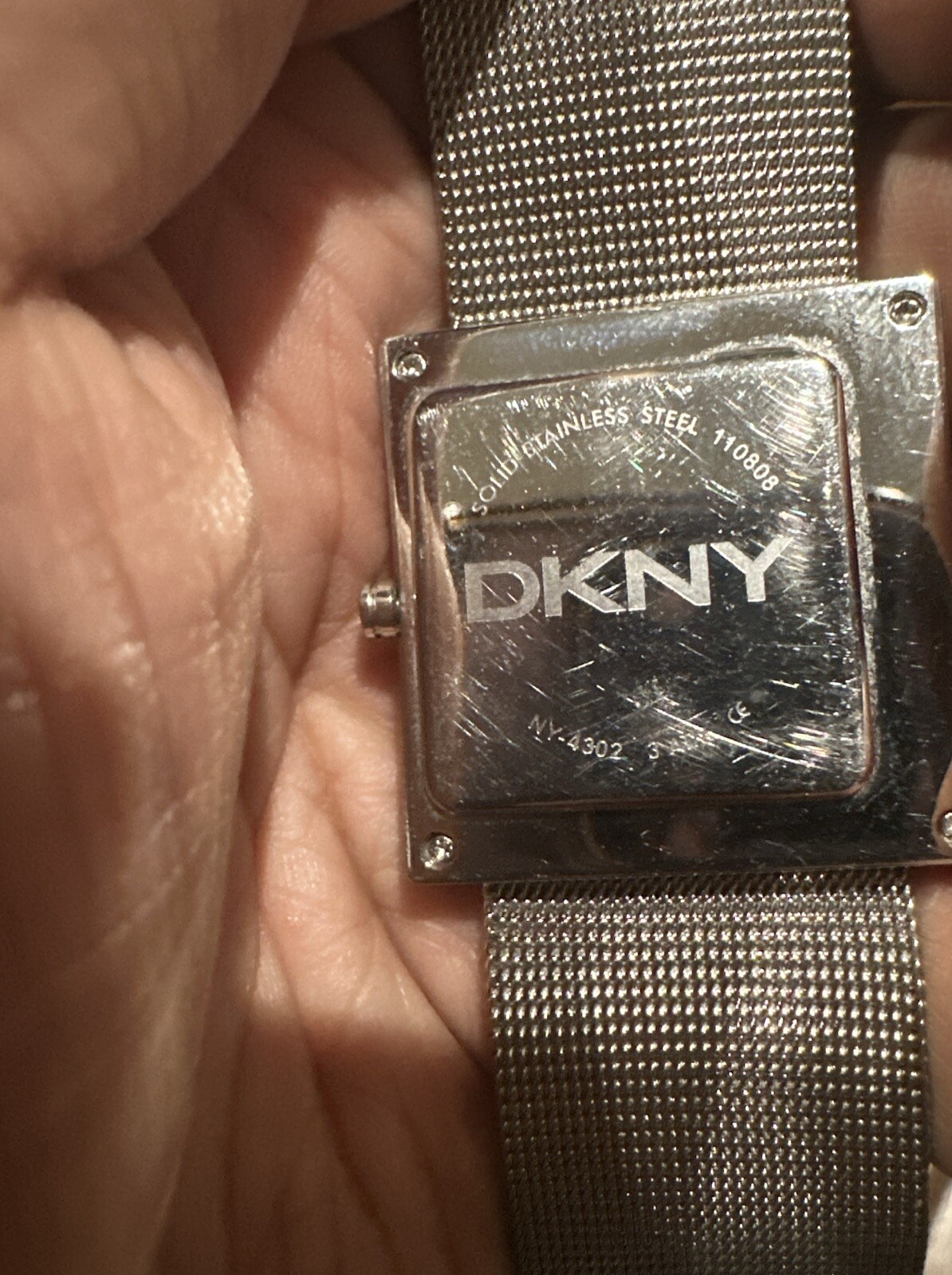 *Working* DKNY Double Square Watch Stainless Steel Silver Mesh Fancy Bracelet