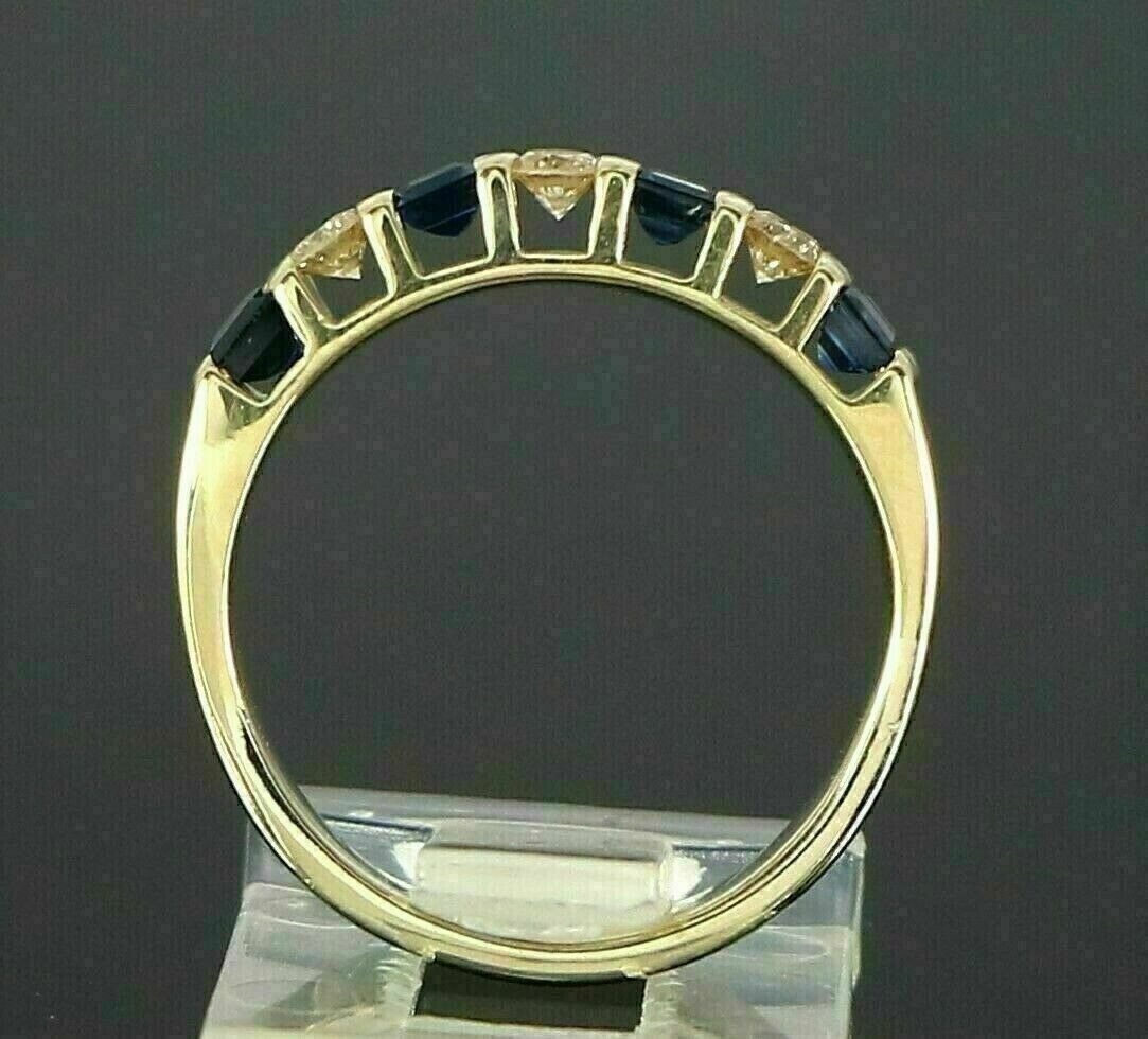 1.50Ct Lab-Created Blue Sapphire & Round Diamond Band Ring 14K Yellow Gold Over