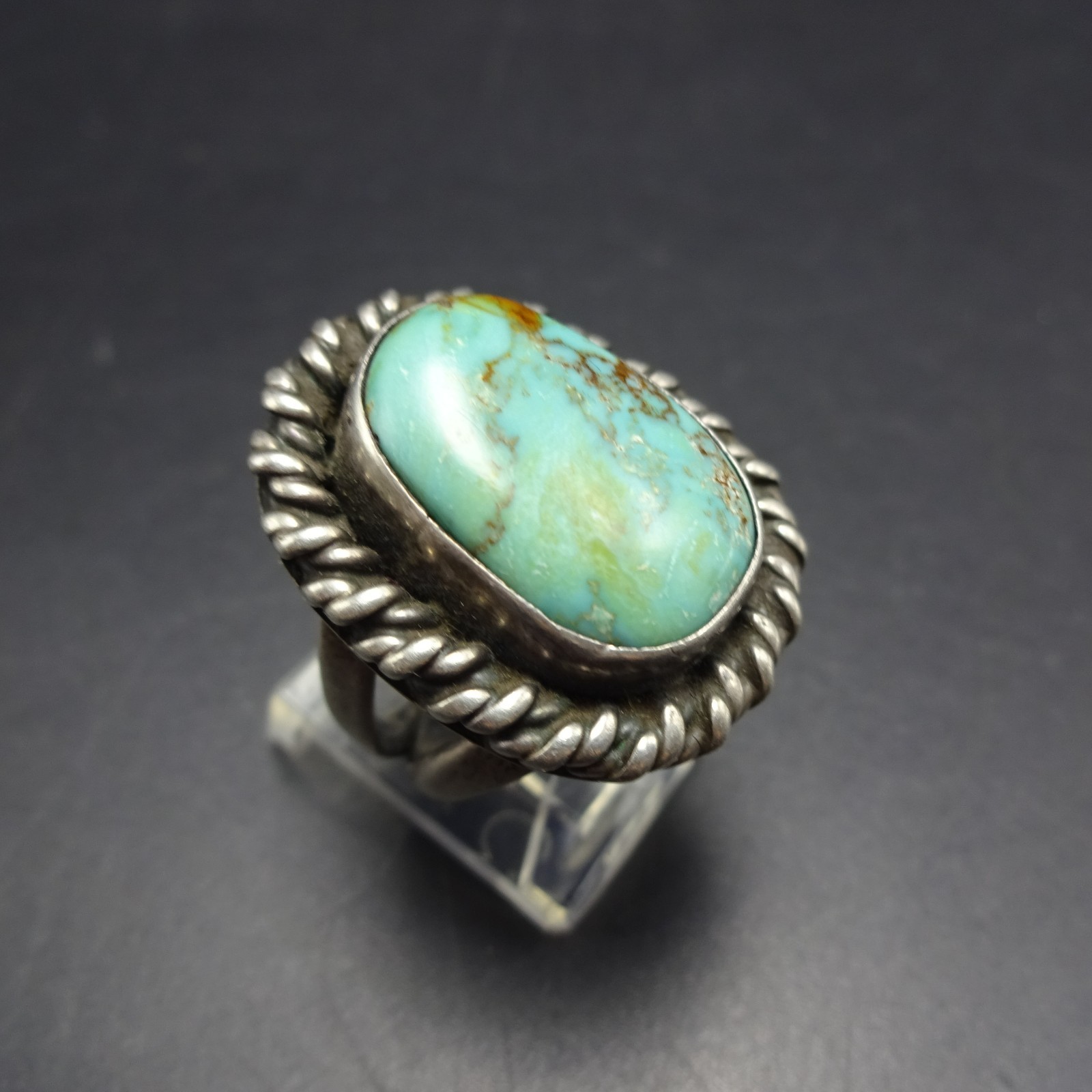 Old 1960s 1970s TURQUOISE Sterling Silver RING size 6.75 Vintage Pawn