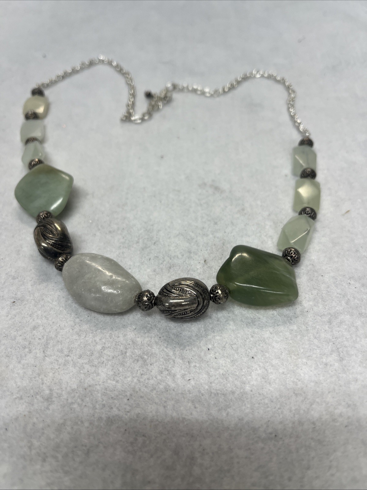 Vintage Semi Precious Large Faceted Moss Agate Stones & Agate Necklace