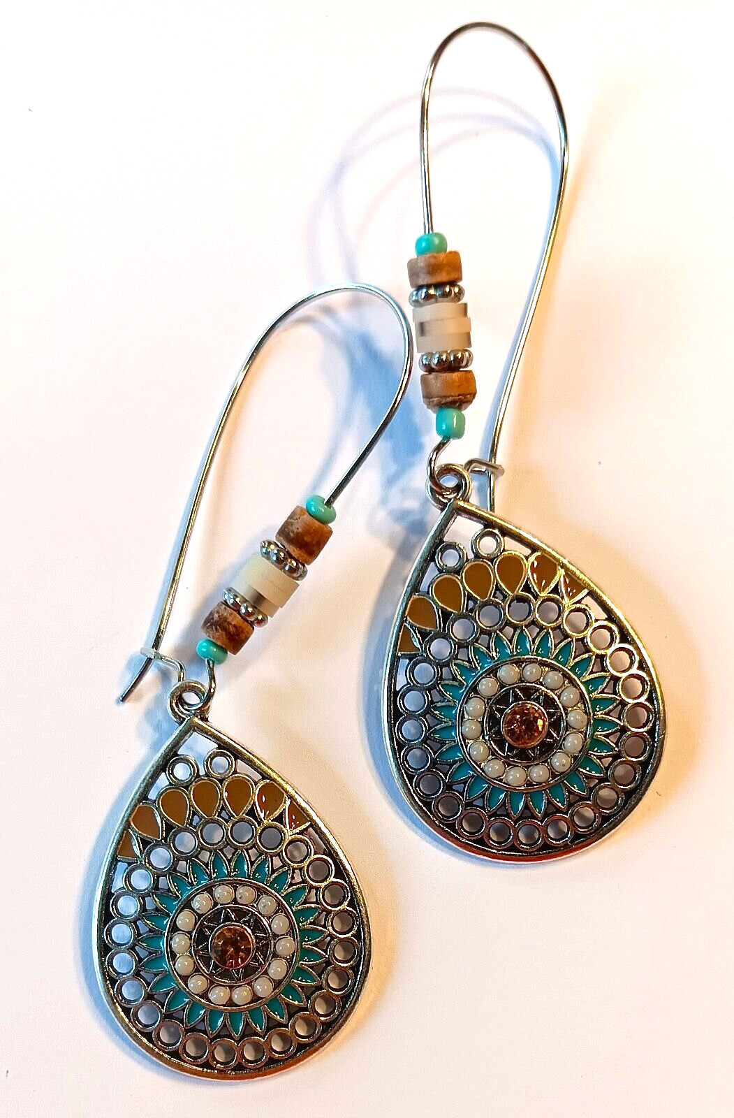 PAINTED ENAMEL TEARDROP earring beaded KIDNEY WIRE SP25