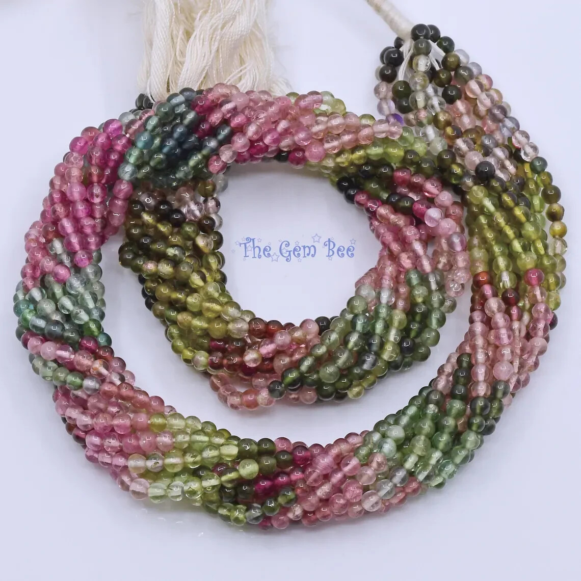 Old Stock 3mm Pink Green Blue Tourmaline Smooth Round Sphere Bead 14.5″ strand